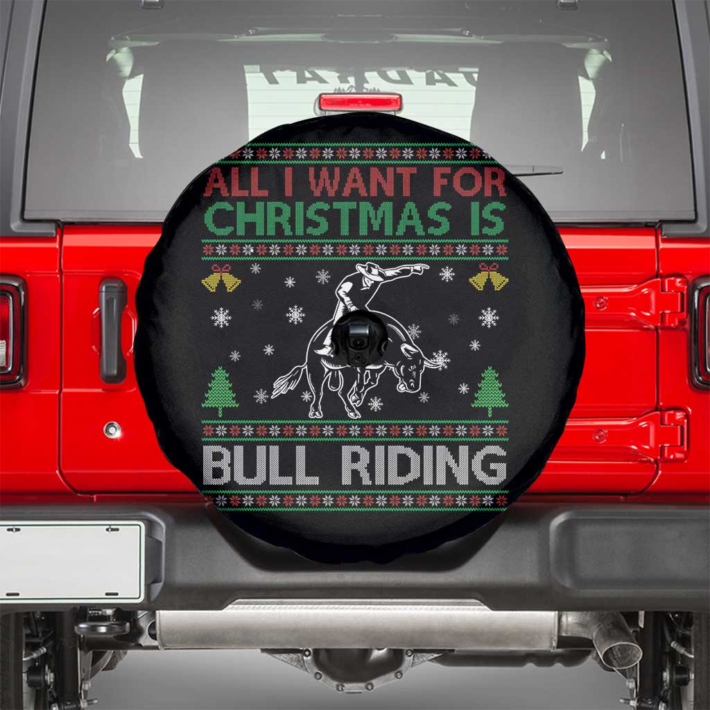 Western Bull Riding All I Want For Christmas Ugly Sweater Gift Spare Tire Cover TS12 Black Print Your Wear