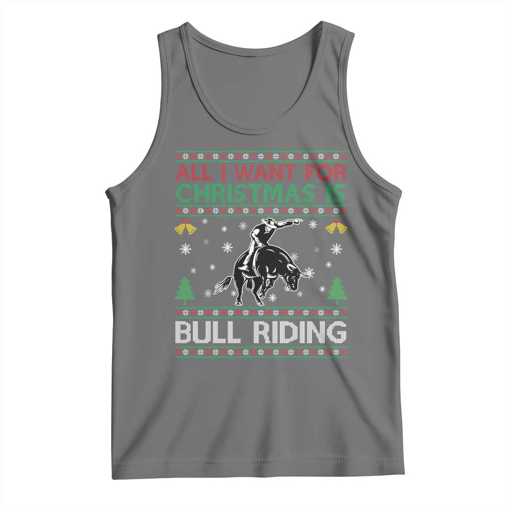 Western Bull Riding All I Want For Christmas Ugly Sweater Gift Tank Top TS12 Black Heather Print Your Wear