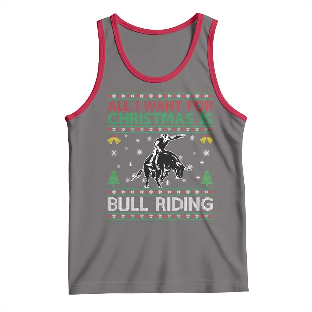 Western Bull Riding All I Want For Christmas Ugly Sweater Gift Tank Top TS12 Deep Heather Red Print Your Wear
