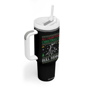 Western Bull Riding All I Want For Christmas Ugly Sweater Gift Tumbler With Handle TS12 Print Your Wear