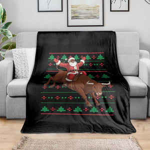 Funny Black Santa Riding Bull Throw Blanket Ugly Christmas Sweater Gift TS12 Print Your Wear