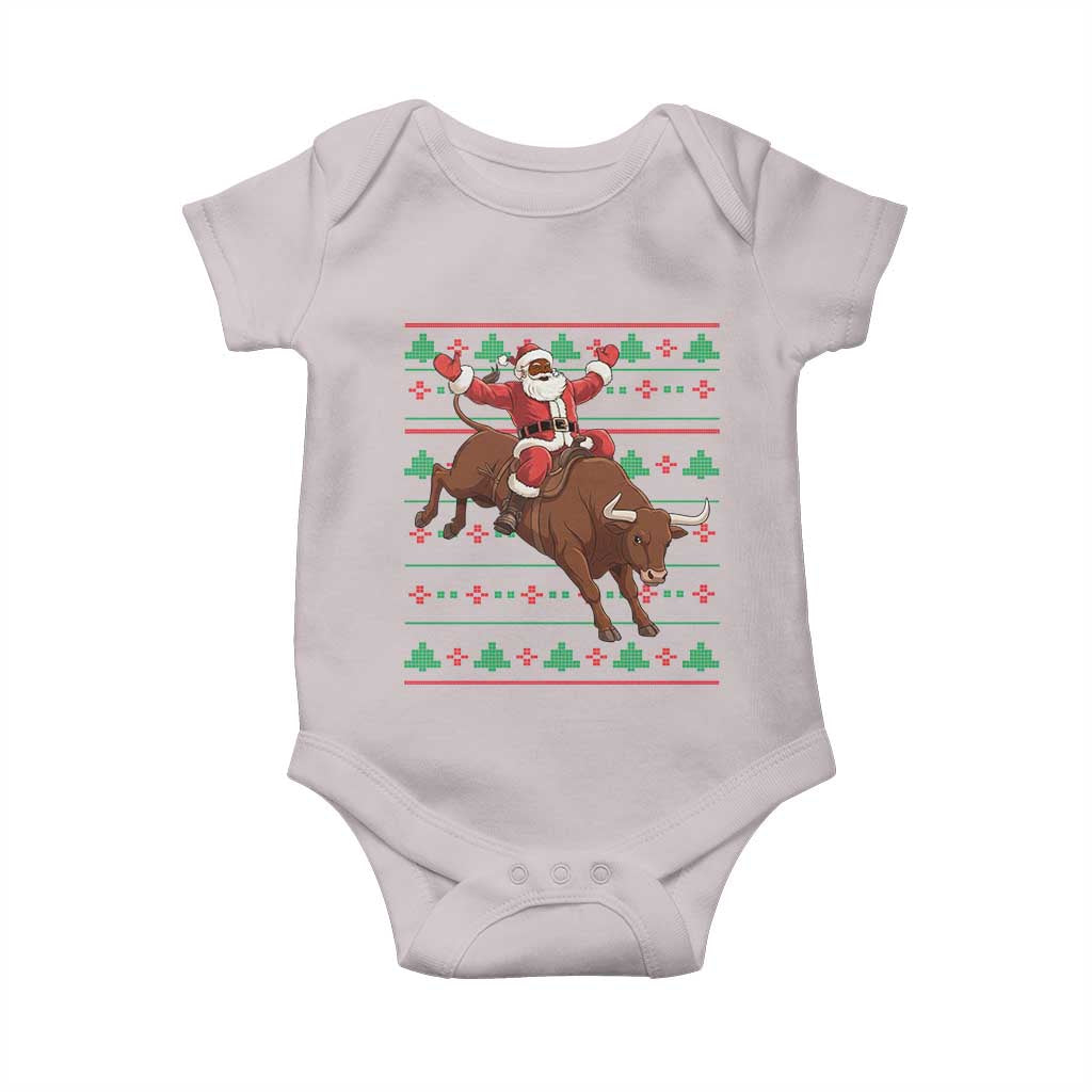 Funny Black Santa Riding Bull Baby Onesie Ugly Christmas Sweater Gift TS12 Ice Gray Print Your Wear