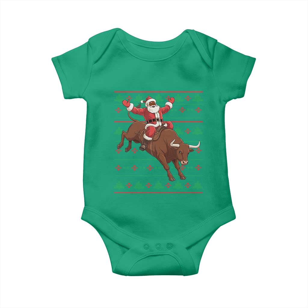Funny Black Santa Riding Bull Baby Onesie Ugly Christmas Sweater Gift TS12 Irish Green Print Your Wear