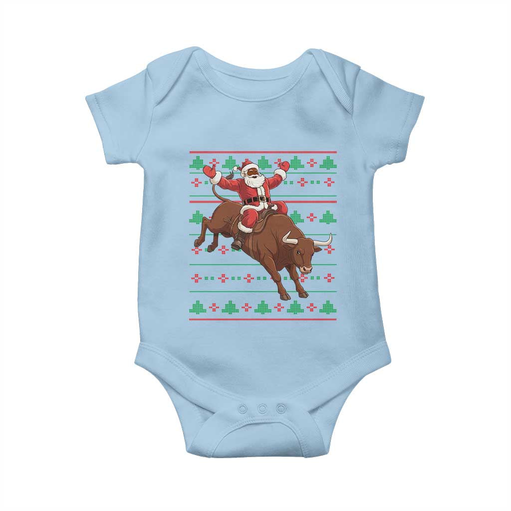 Funny Black Santa Riding Bull Baby Onesie Ugly Christmas Sweater Gift TS12 Light Blue Print Your Wear