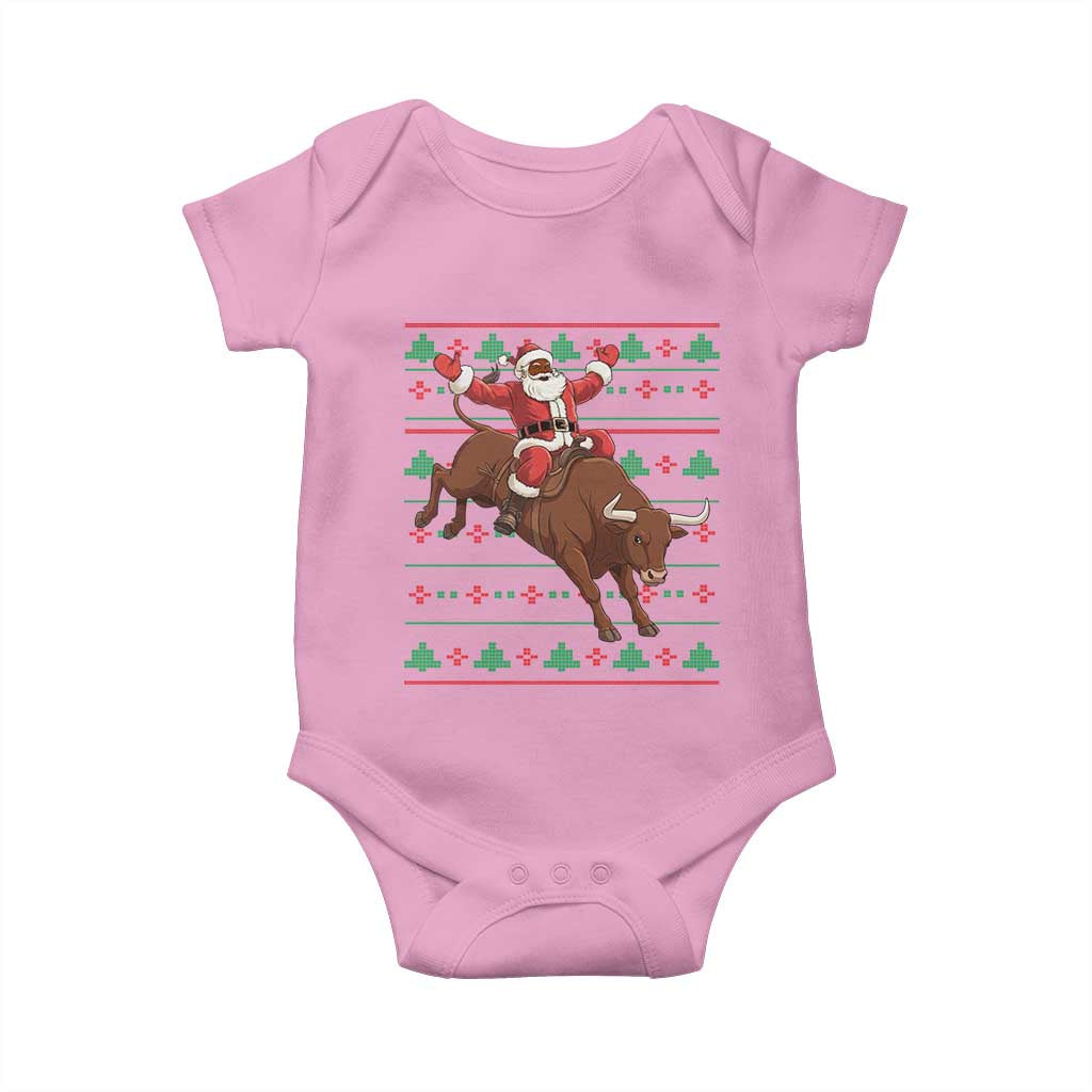 Funny Black Santa Riding Bull Baby Onesie Ugly Christmas Sweater Gift TS12 Light Pink Print Your Wear