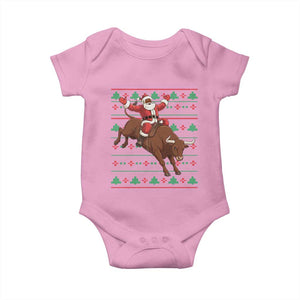 Funny Black Santa Riding Bull Baby Onesie Ugly Christmas Sweater Gift TS12 Light Pink Print Your Wear
