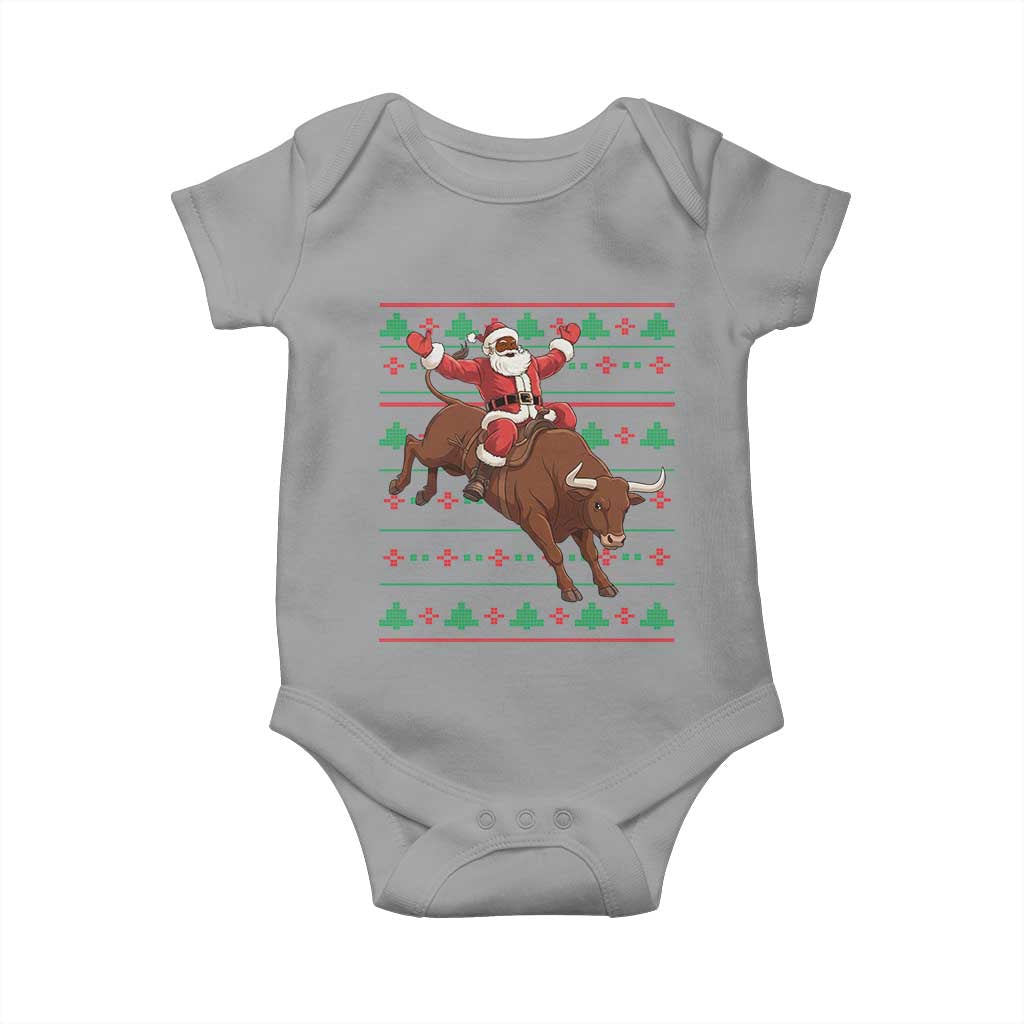 Funny Black Santa Riding Bull Baby Onesie Ugly Christmas Sweater Gift TS12 Sport Gray Print Your Wear