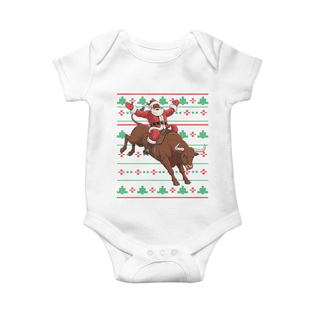 Funny Black Santa Riding Bull Baby Onesie Ugly Christmas Sweater Gift TS12 White Print Your Wear