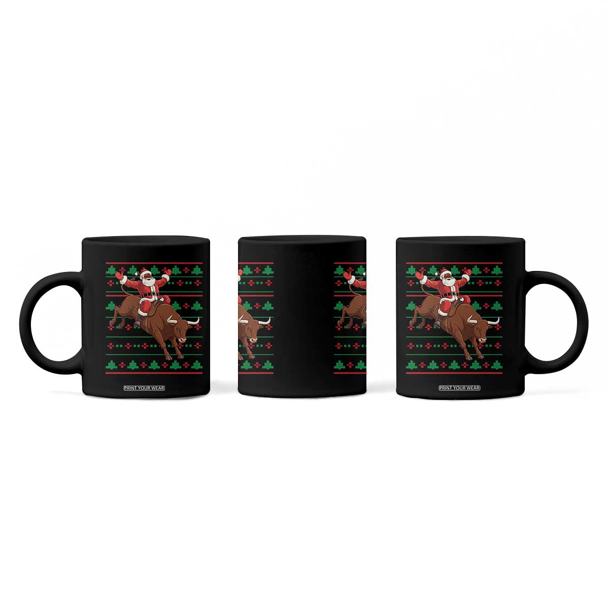 Funny Black Santa Riding Bull Coffee Mug Ugly Christmas Sweater Gift TS12 Print Your Wear
