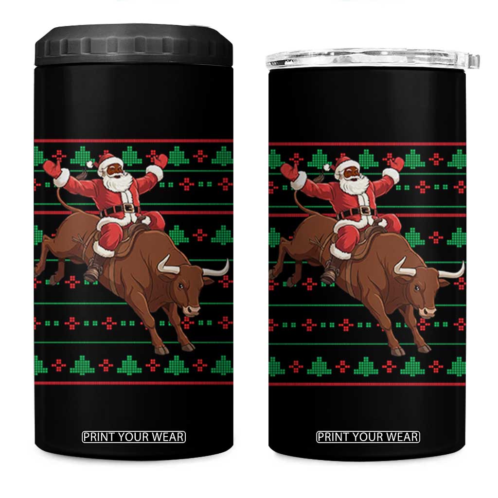 Funny Black Santa Riding Bull 4 in 1 Can Cooler Tumbler Ugly Christmas Sweater Gift TS12 One Size: 16 oz Black Print Your Wear