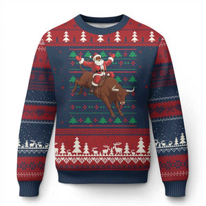 Funny Black Santa Riding Bull Ugly Christmas Sweater Ugly Xmas Sweater Gift TS12 Navy Red Print Your Wear