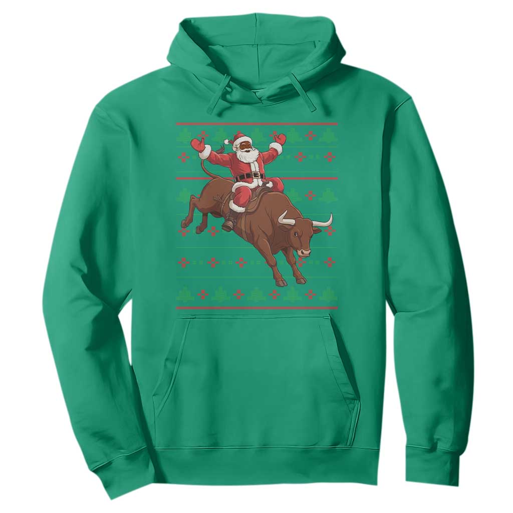 Funny Black Santa Riding Bull Hoodie Ugly Christmas Sweater Gift TS12 Irish Green Print Your Wear