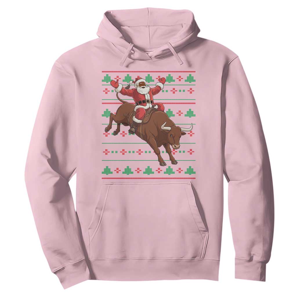 Funny Black Santa Riding Bull Hoodie Ugly Christmas Sweater Gift TS12 Light Pink Print Your Wear