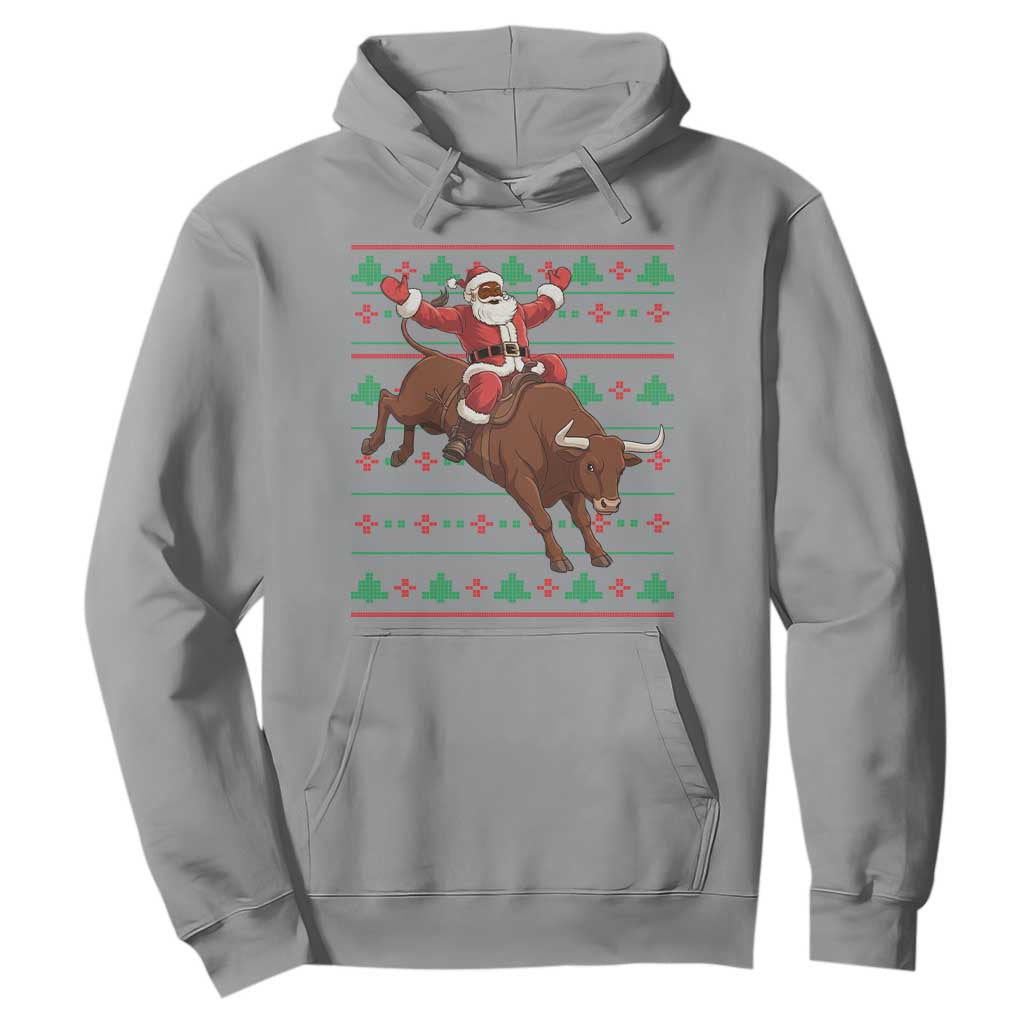 Funny Black Santa Riding Bull Hoodie Ugly Christmas Sweater Gift TS12 Sport Gray Print Your Wear