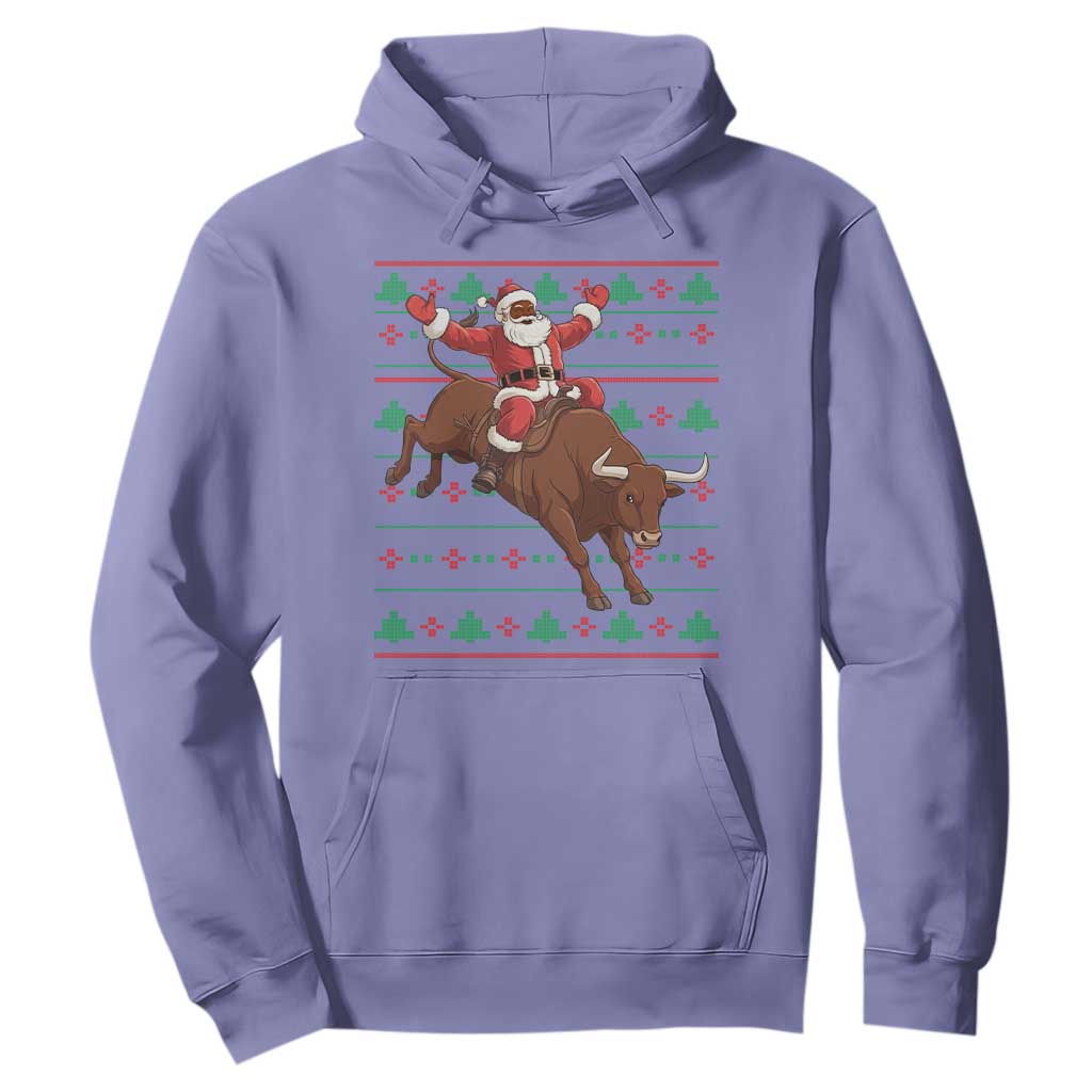 Funny Black Santa Riding Bull Hoodie Ugly Christmas Sweater Gift TS12 Violet Print Your Wear