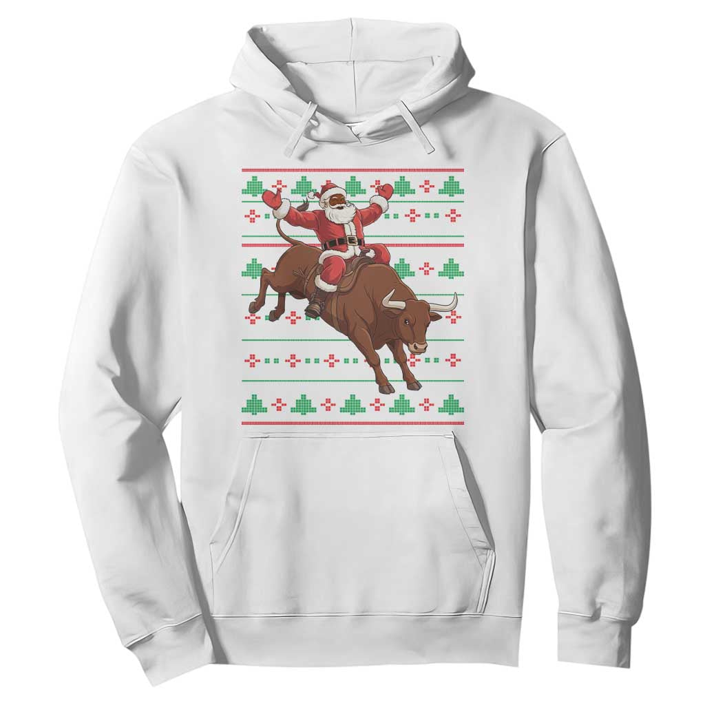 Funny Black Santa Riding Bull Hoodie Ugly Christmas Sweater Gift TS12 White Print Your Wear