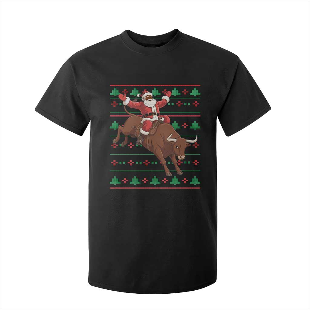 Funny Black Santa Riding Bull T Shirt For Kid Ugly Christmas Sweater Gift TS12 Black Print Your Wear