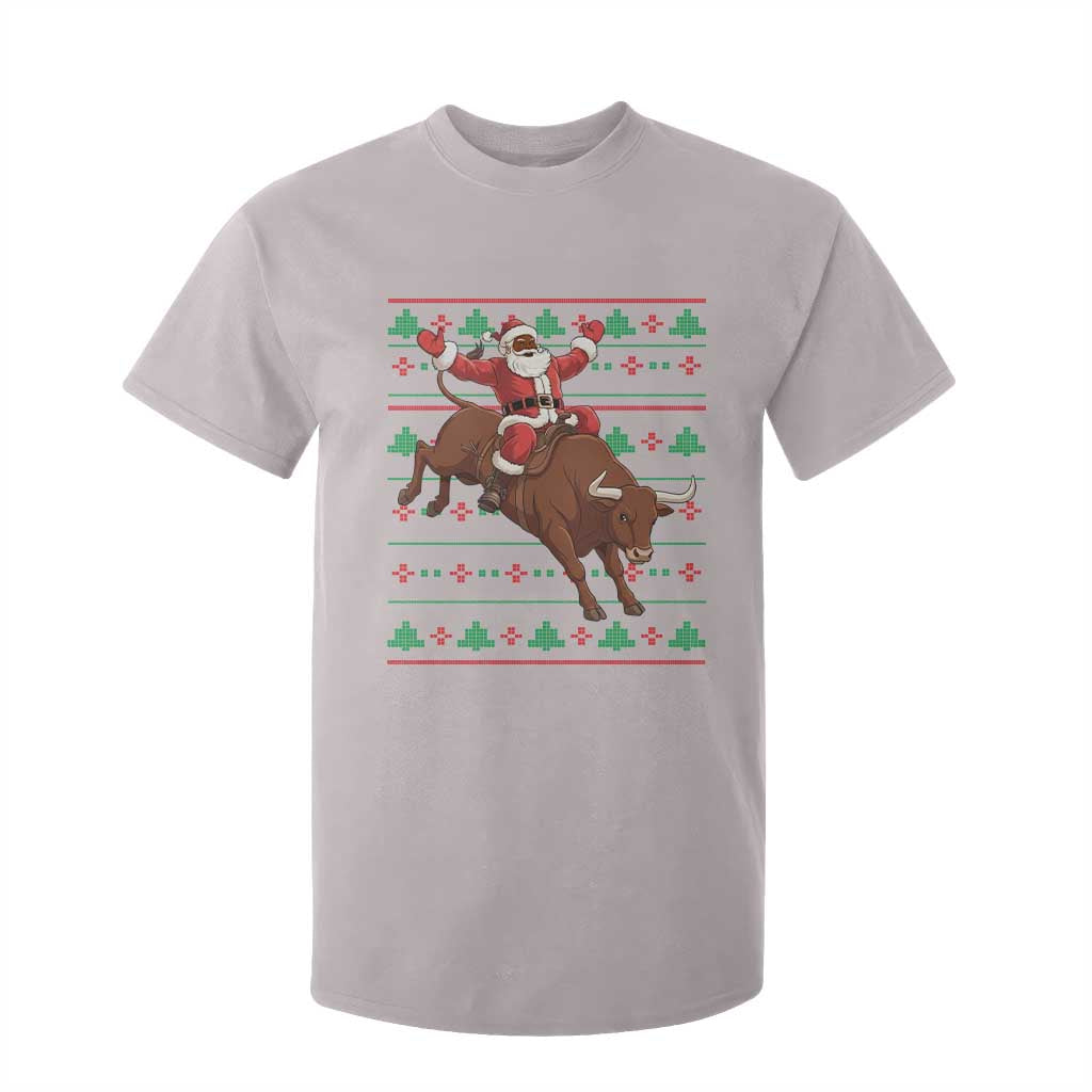 Funny Black Santa Riding Bull T Shirt For Kid Ugly Christmas Sweater Gift TS12 Ice Gray Print Your Wear
