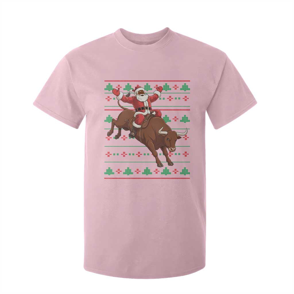 Funny Black Santa Riding Bull T Shirt For Kid Ugly Christmas Sweater Gift TS12 Light Pink Print Your Wear