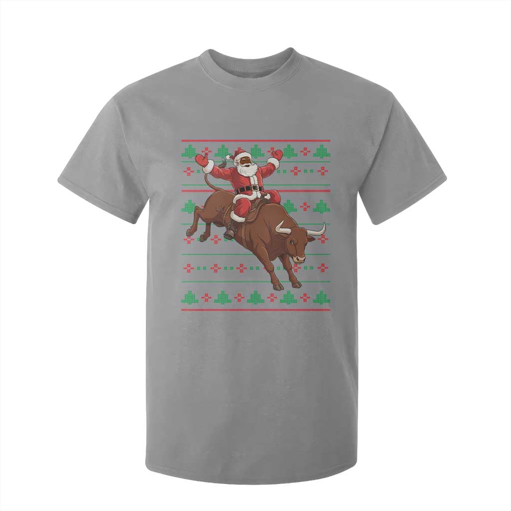 Funny Black Santa Riding Bull T Shirt For Kid Ugly Christmas Sweater Gift TS12 Sport Gray Print Your Wear