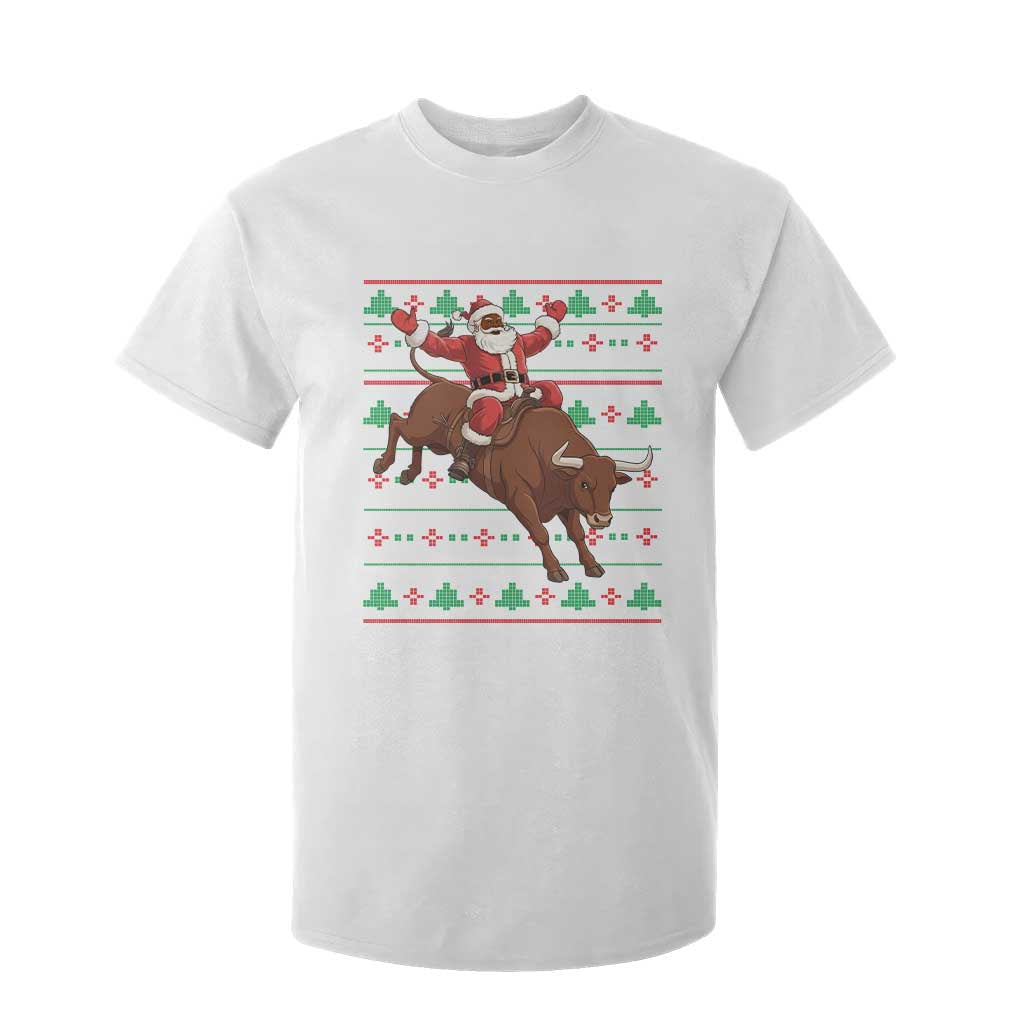 Funny Black Santa Riding Bull T Shirt For Kid Ugly Christmas Sweater Gift TS12 White Print Your Wear
