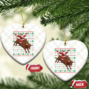 Funny Black Santa Riding Bull Ceramic Ornament Ugly Christmas Sweater Gift TS12 Print Your Wear