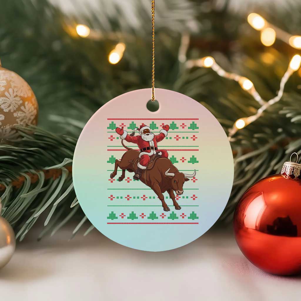 Funny Black Santa Riding Bull Ceramic Ornament Ugly Christmas Sweater Gift TS12 1pc Pastel Print Your Wear