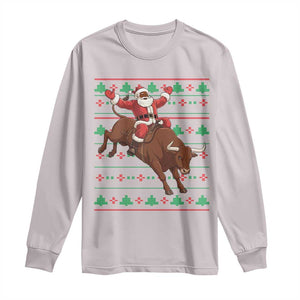 Funny Black Santa Riding Bull Long Sleeve Shirt Ugly Christmas Sweater Gift TS12 Ice Gray Print Your Wear