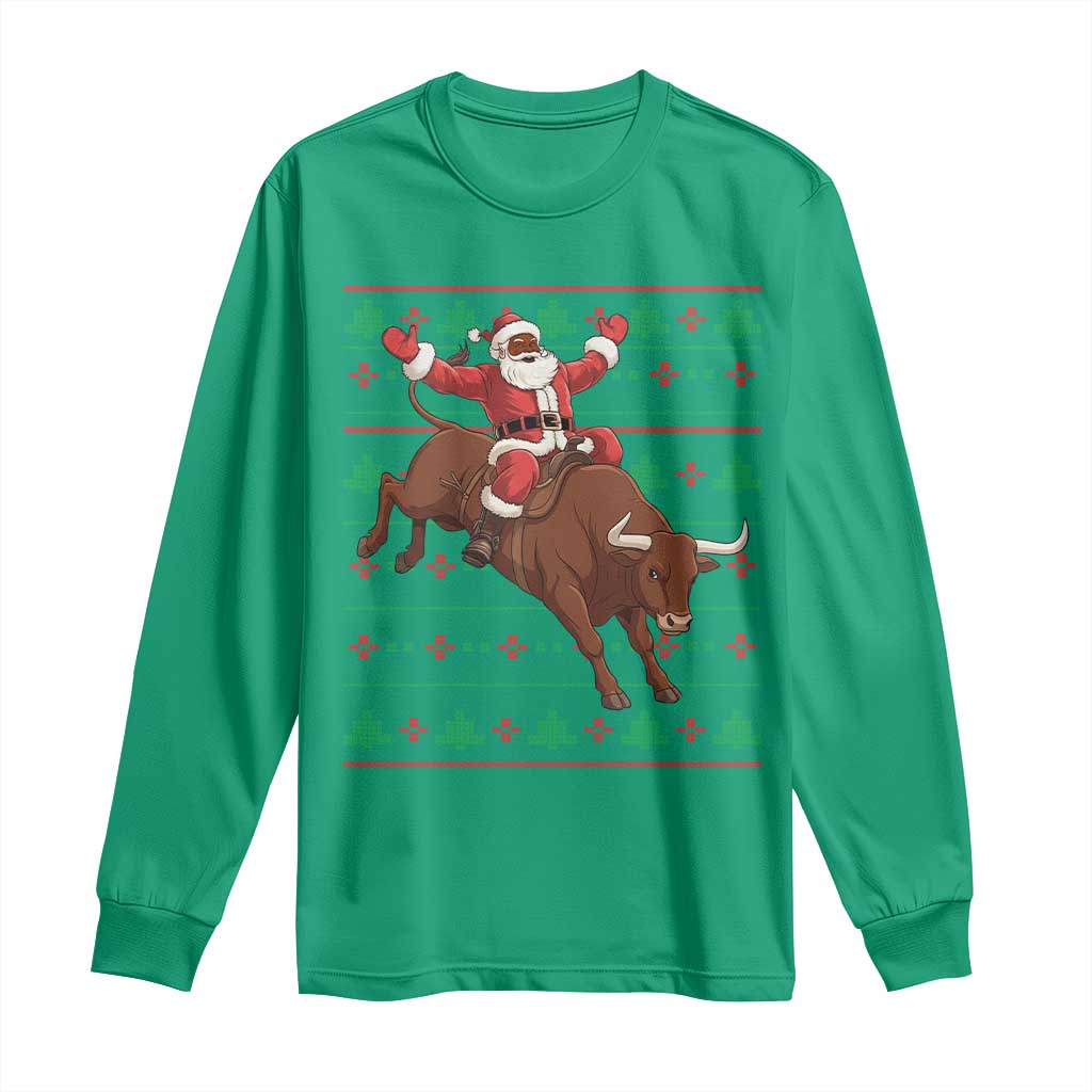 Funny Black Santa Riding Bull Long Sleeve Shirt Ugly Christmas Sweater Gift TS12 Irish Green Print Your Wear
