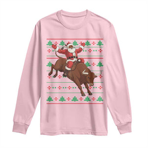 Funny Black Santa Riding Bull Long Sleeve Shirt Ugly Christmas Sweater Gift TS12 Light Pink Print Your Wear