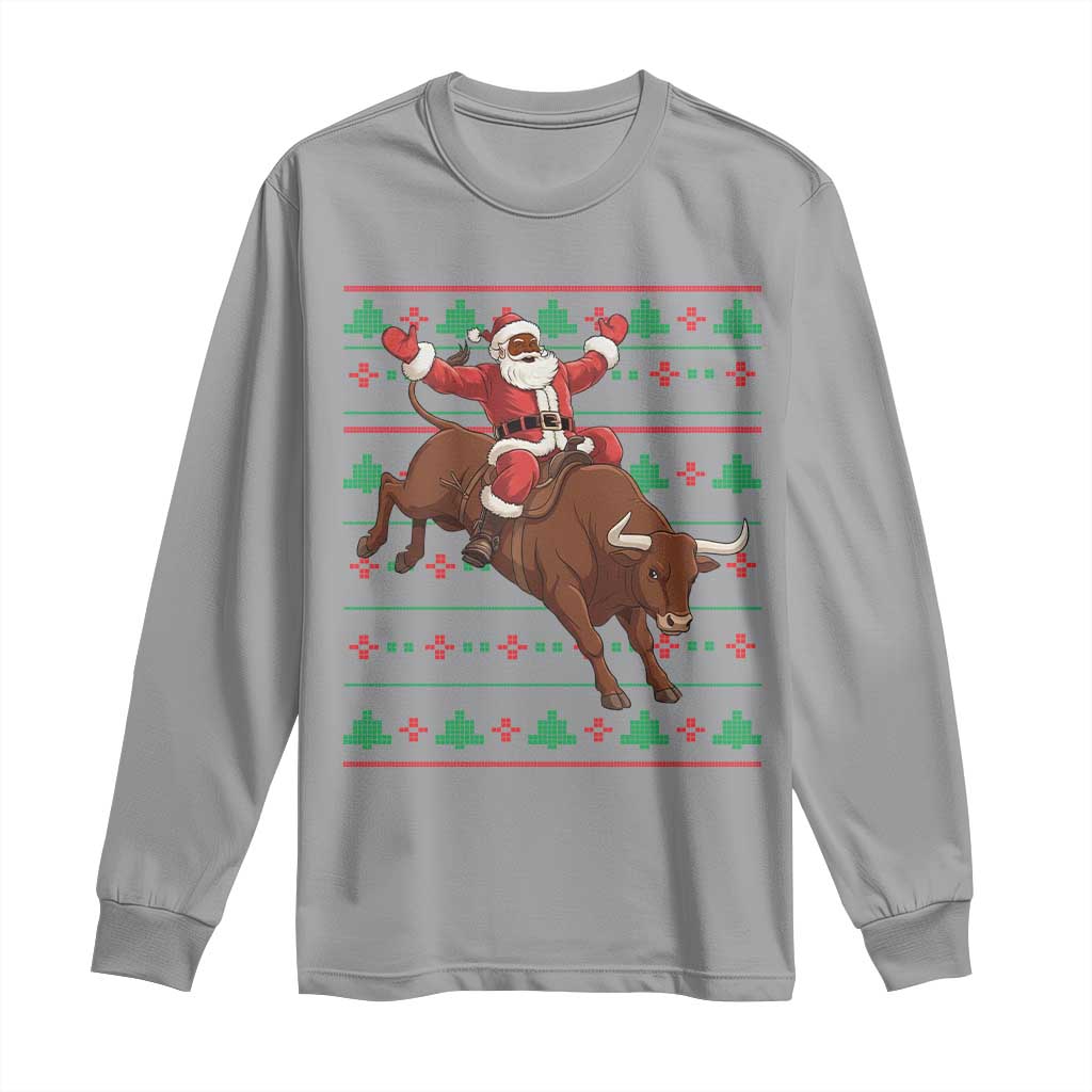 Funny Black Santa Riding Bull Long Sleeve Shirt Ugly Christmas Sweater Gift TS12 Sport Gray Print Your Wear