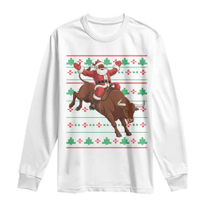 Funny Black Santa Riding Bull Long Sleeve Shirt Ugly Christmas Sweater Gift TS12 White Print Your Wear