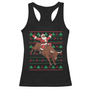 Funny Black Santa Riding Bull Racerback Tank Top Ugly Christmas Sweater Gift TS12 Black Print Your Wear