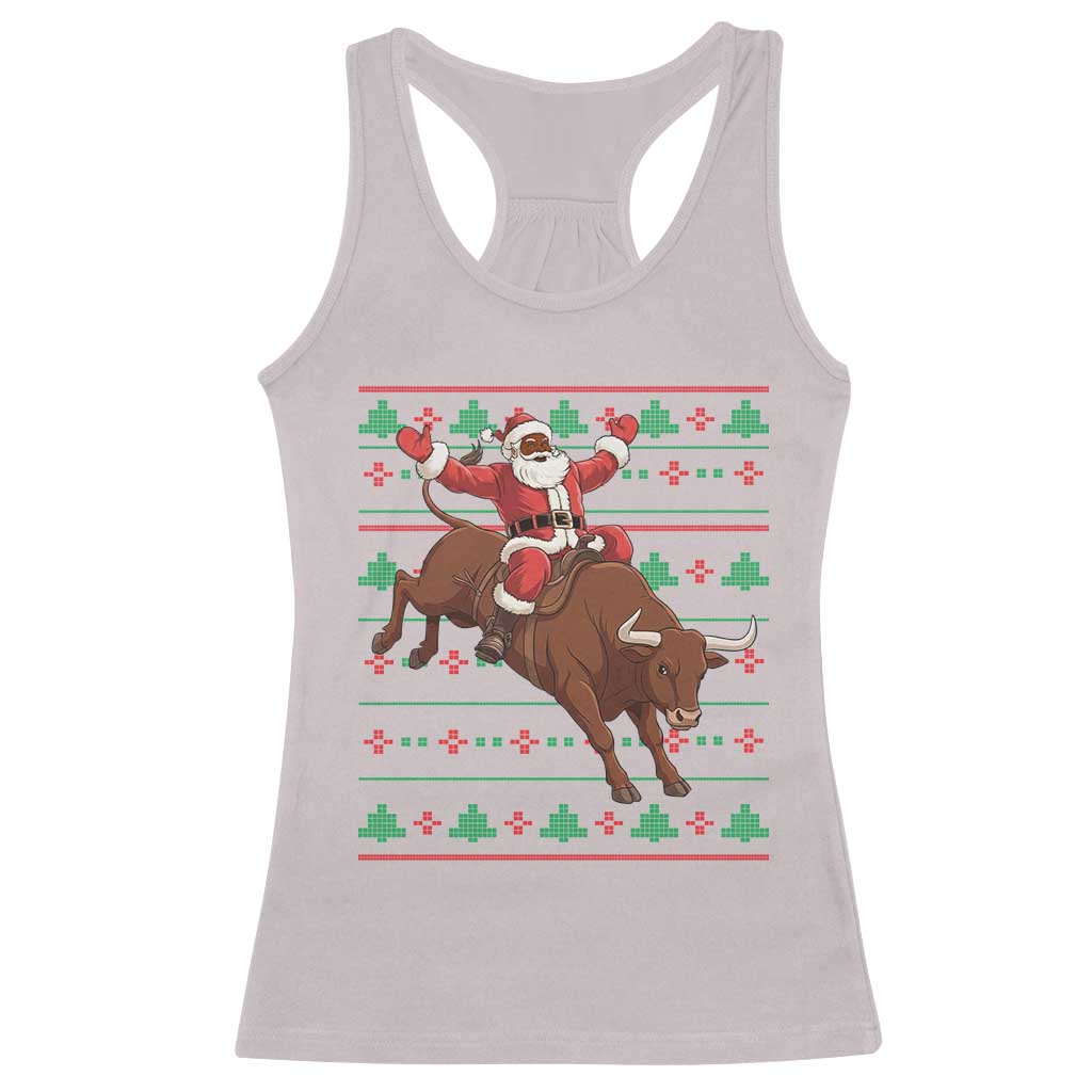 Funny Black Santa Riding Bull Racerback Tank Top Ugly Christmas Sweater Gift TS12 Ice Gray Print Your Wear