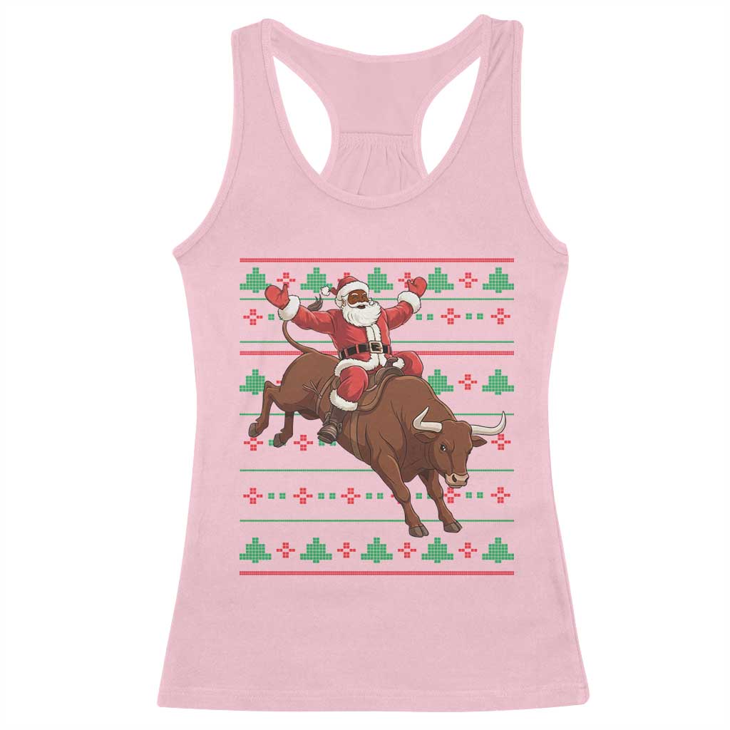 Funny Black Santa Riding Bull Racerback Tank Top Ugly Christmas Sweater Gift TS12 Light Pink Print Your Wear