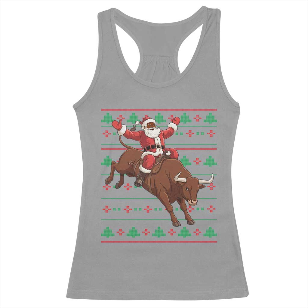 Funny Black Santa Riding Bull Racerback Tank Top Ugly Christmas Sweater Gift TS12 Sport Gray Print Your Wear