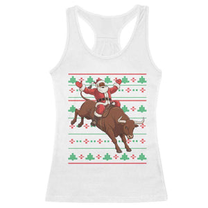 Funny Black Santa Riding Bull Racerback Tank Top Ugly Christmas Sweater Gift TS12 White Print Your Wear