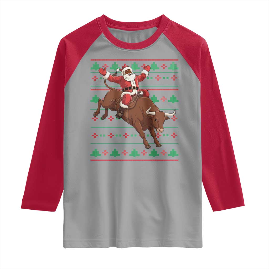 Funny Black Santa Riding Bull Raglan Shirt Ugly Christmas Sweater Gift TS12 Sport Gray Red Print Your Wear