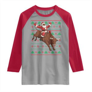 Funny Black Santa Riding Bull Raglan Shirt Ugly Christmas Sweater Gift TS12 Sport Gray Red Print Your Wear