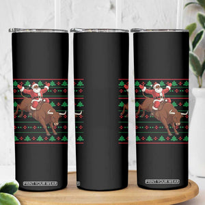 Funny Black Santa Riding Bull Skinny Tumbler Ugly Christmas Sweater Gift TS12 Print Your Wear