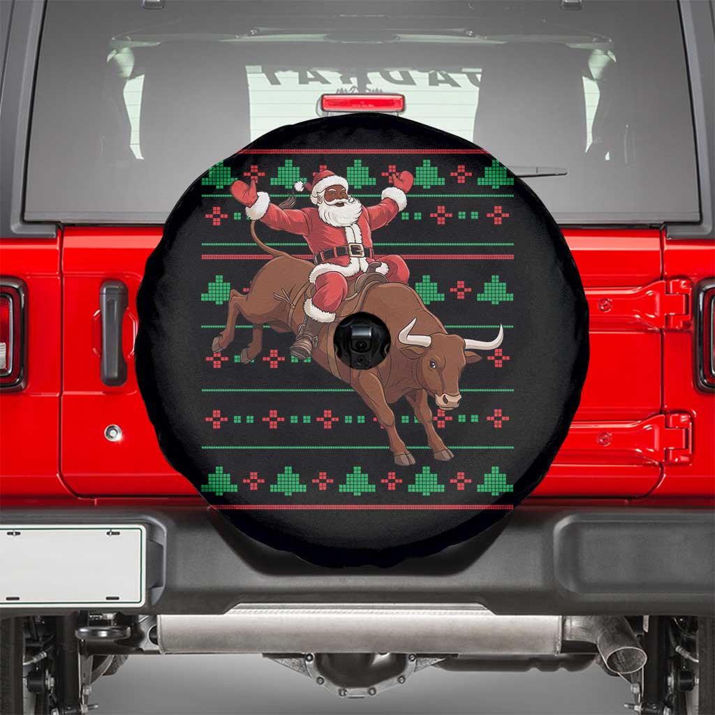 Funny Black Santa Riding Bull Spare Tire Cover Ugly Christmas Sweater Gift TS12 Black Print Your Wear