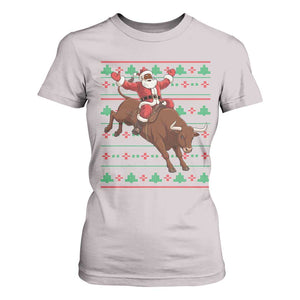 Funny Black Santa Riding Bull T Shirt For Women Ugly Christmas Sweater Gift TS12 Ice Gray Print Your Wear