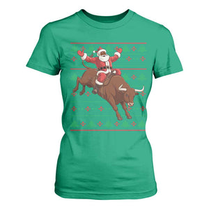 Funny Black Santa Riding Bull T Shirt For Women Ugly Christmas Sweater Gift TS12 Irish Green Print Your Wear
