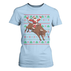 Funny Black Santa Riding Bull T Shirt For Women Ugly Christmas Sweater Gift TS12 Light Blue Print Your Wear