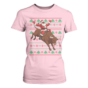 Funny Black Santa Riding Bull T Shirt For Women Ugly Christmas Sweater Gift TS12 Light Pink Print Your Wear