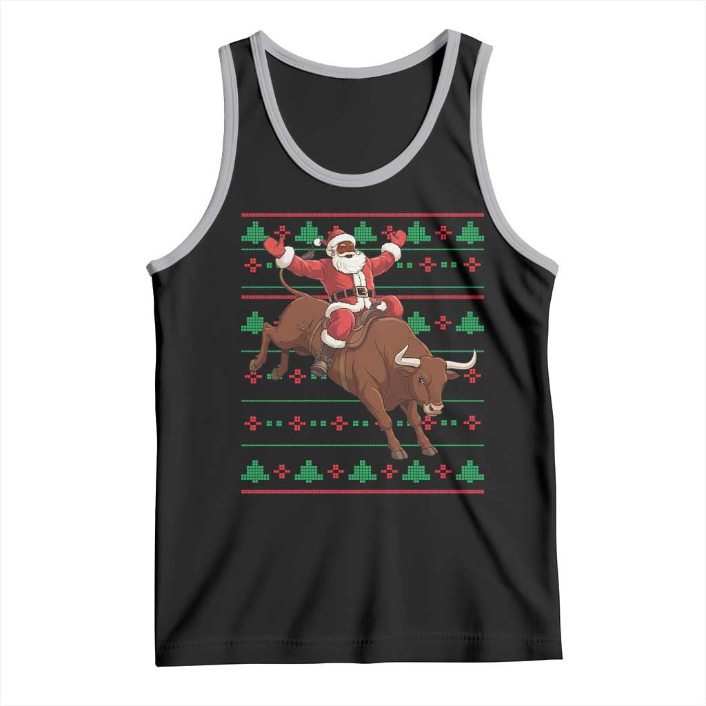 Funny Black Santa Riding Bull Tank Top Ugly Christmas Sweater Gift TS12 Black Athletic Heather Print Your Wear
