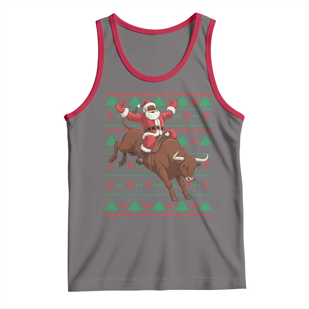 Funny Black Santa Riding Bull Tank Top Ugly Christmas Sweater Gift TS12 Deep Heather Red Print Your Wear