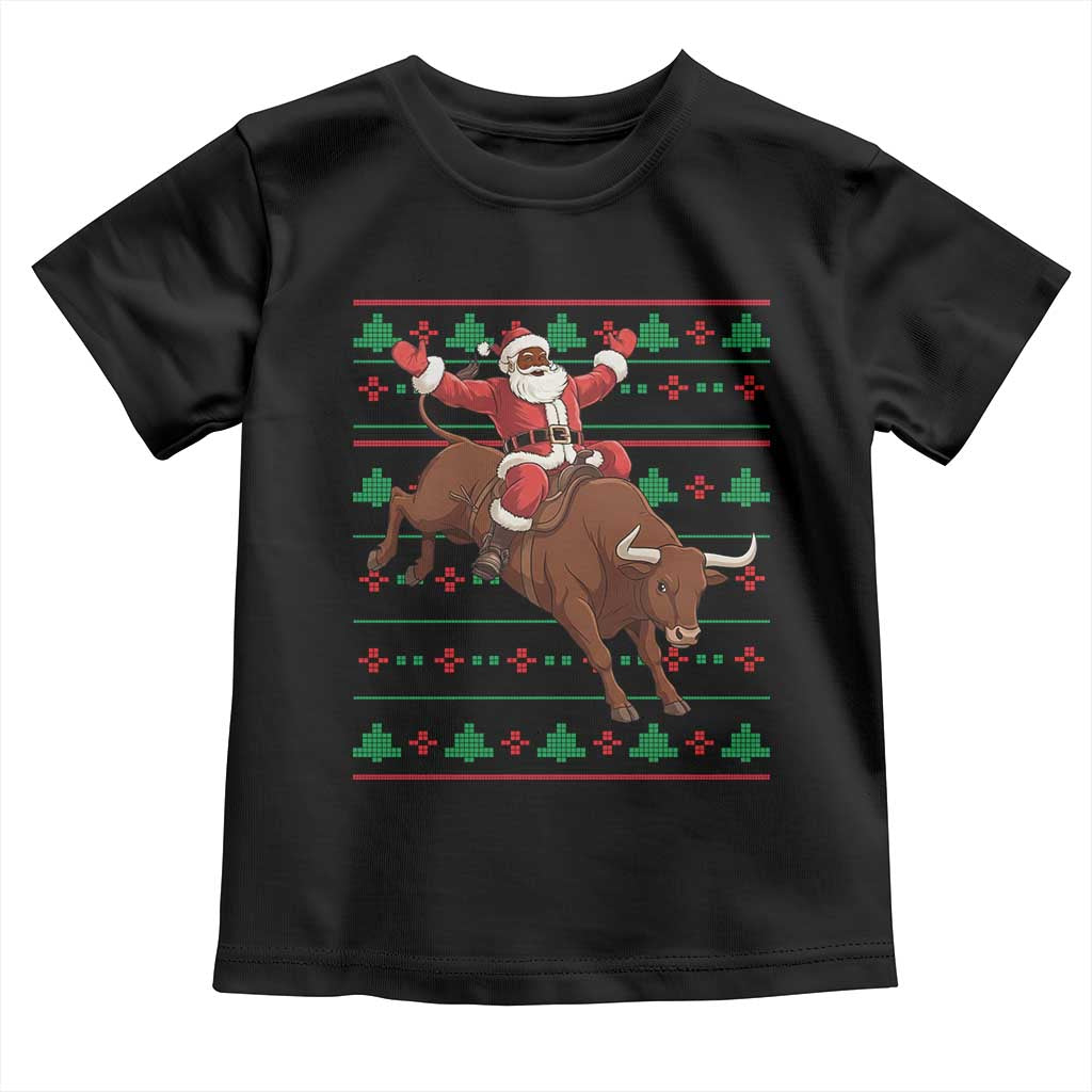 Funny Black Santa Riding Bull Toddler T Shirt Ugly Christmas Sweater Gift TS12 Black Print Your Wear