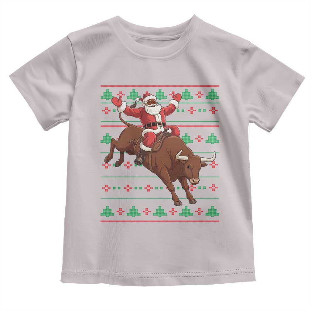 Funny Black Santa Riding Bull Toddler T Shirt Ugly Christmas Sweater Gift TS12 Ice Gray Print Your Wear