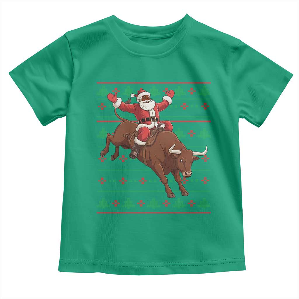 Funny Black Santa Riding Bull Toddler T Shirt Ugly Christmas Sweater Gift TS12 Irish Green Print Your Wear